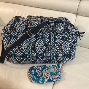 Vera Bradley Navy Quilted Travel Crossbody with Teal & Green Accents